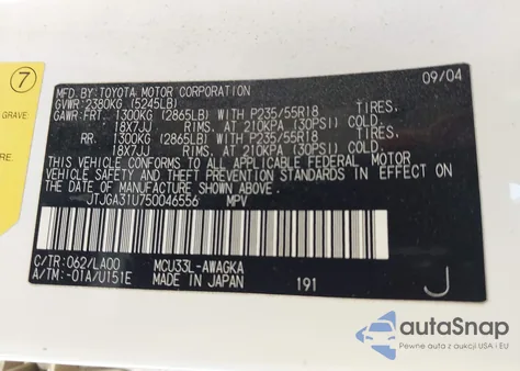 2005 Lexus Rx 330 z USA, uszkodzony, nr VIN JTJGA31U750046556